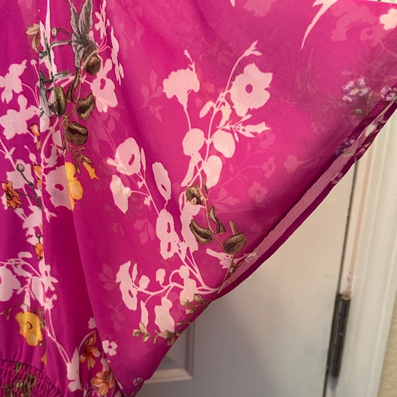 Taylor Petite Floral Pink Dress with Ruffle Hem Smocked Waist Lined Size 16P - Picture 7 of 9